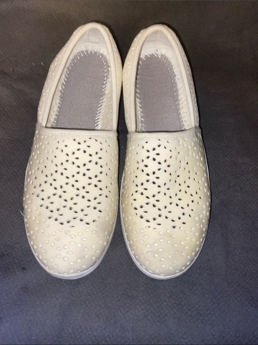 Clarks Women's Cream Perforated Slip-On Loafers